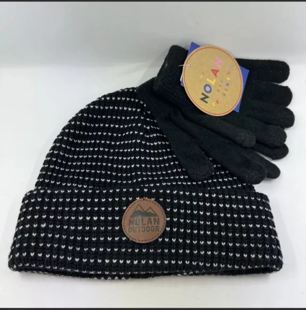 Nolan Originals Girl’s 4-16 Black Birdseye Patterned Knit And Gloves Set NWT 2
