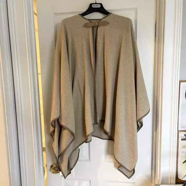 Max Mara Wool Cashmere Leather Trim Poncho Cape Wrap