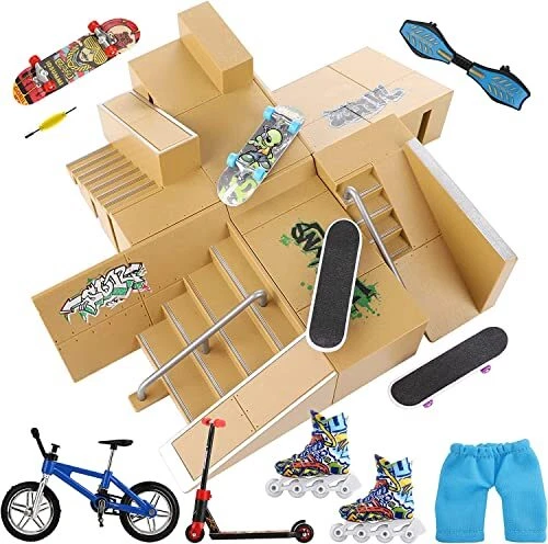 Waysroma Skate Park Kit 18 Piezas – Pista Grande Modular Con Rampas, 4 Fingerboards Y Accesorios, Para Niños Y Coleccionistas De Finger Skate