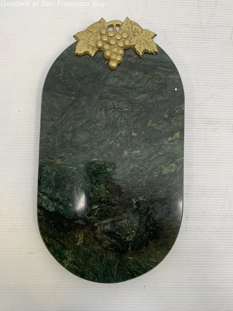 Cheese Board Tray Marble Kitchenware Decorative Grapes Oval Shape Green 13.5 In