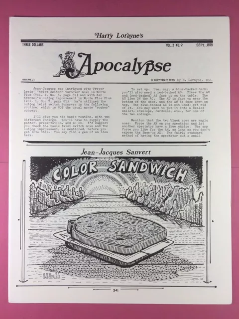 Harry Lorayne's APOKALYPSE - Magicians Newsletter Band 2/Nr. 9 - 1979 - Magie