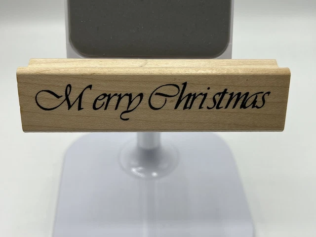 Holzmontierter Gummistempeldruck. Frohe Weihnachten Kartenherstellung, Decoupage Handwerk.
