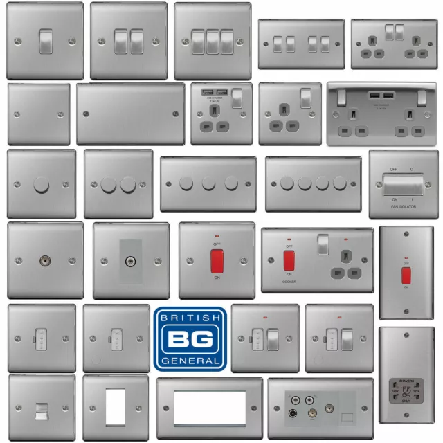 BG Brushed Steel Light Switches & Sockets Full Range Satin Chrome