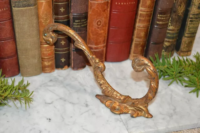 Antique French Hook Large Gilded Iron Ornate Acanthus Scrolls Coat Hat Hook