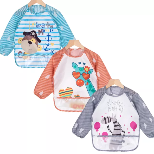 3 PCS Babero con Mangas Baberos Bebe Impermeables Niños Niñas 6-36 Meses