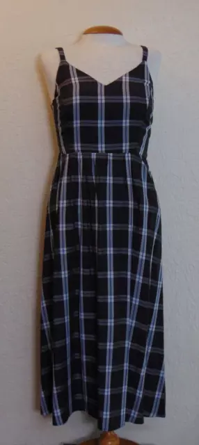 Old Navy Womens Midi Sun Dress Size Small Charcoal Gray Plaid Rayon