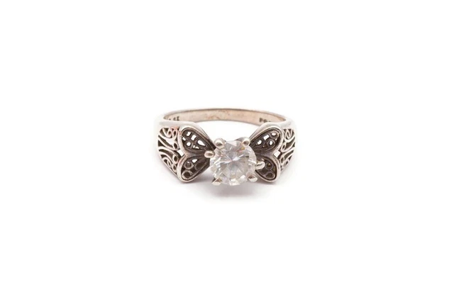 Diamonique Sterling Silver 925 Cubic Zirconia Filigree Ring Size 8.75 Filigree