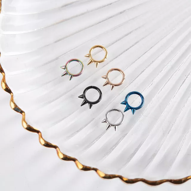 Punk Spiked Septum Ring Nostril Piercing Surgical Steel Nose Clicker Segm GF'SA