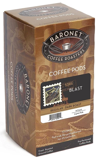 Baronet Coffee Blast Pods Bag - Regular - Dark Roast - 3 Boxes of 16...