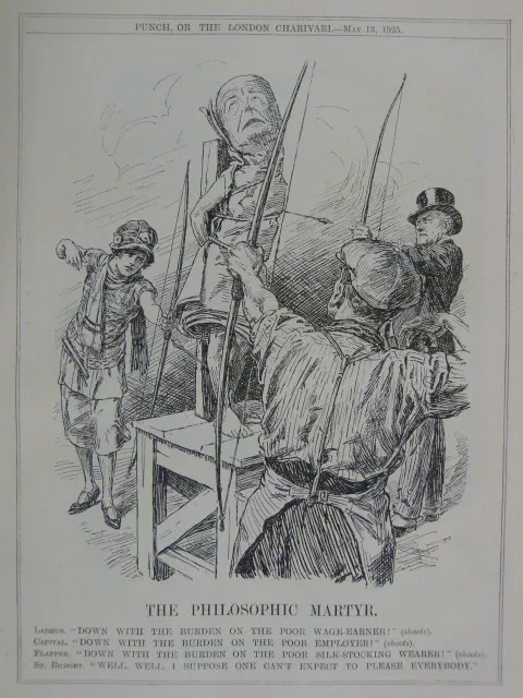7x10" punch cartoon 1925 THE PHILOSOPHIC MARTYR labour capital flapper budget