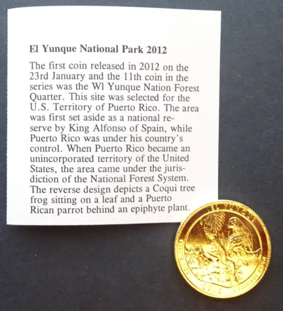 USA El Yunque Nationalpark vergoldeter Vierteldollar mit Coa