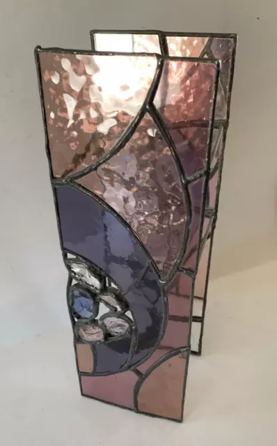 Vintage Stained Glass & Mirror Votive Candle Holder, Wall Sconce or Stand Alone