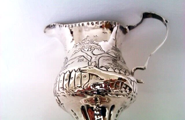 Rare & Beautifully Embossed Solid Silver Georgian Cream Jug Thomas Shepherd 1776