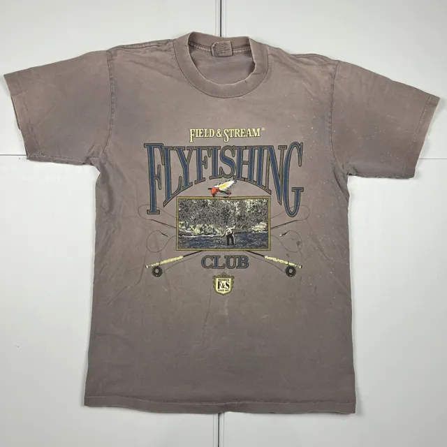 Vintage 90s Field And Stream Fly Fishing Faded Graphic T Shirt Brown M