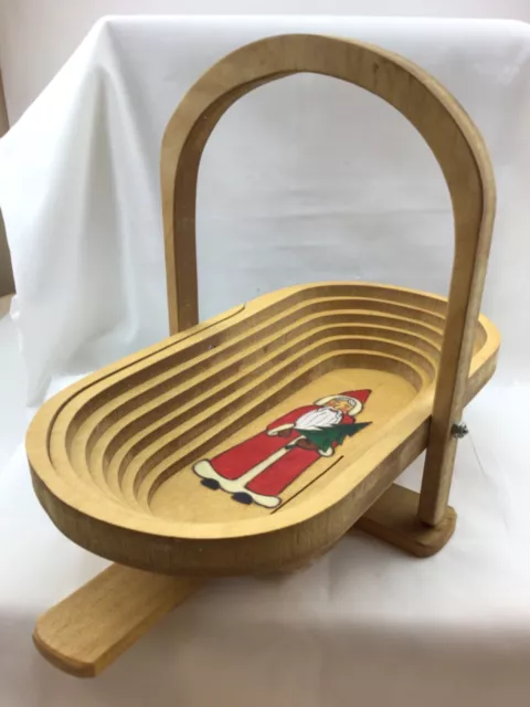 Handmade Collapsible Old World Santa Multi-Use Wooden Fruit Nut Trivet Basket