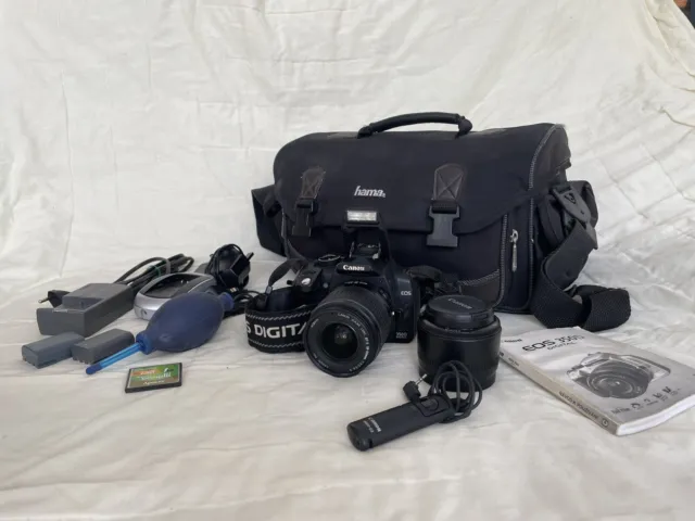 CANON Digital Rebel XT/EOS 350D digital camera with lenses, accessories, and bag
