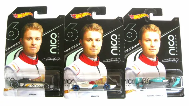 Hot Wheels Nico Rosberg Set 3 Modellautos 2019 F1 Formula 1:64 GGC34