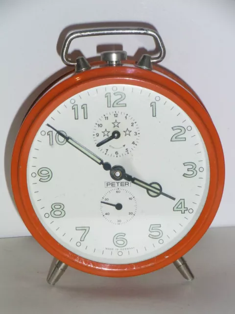 Antiguo Despertador Peter Reloj Mecánico Años 70 Vintage 1970 Deco Diseño Loft