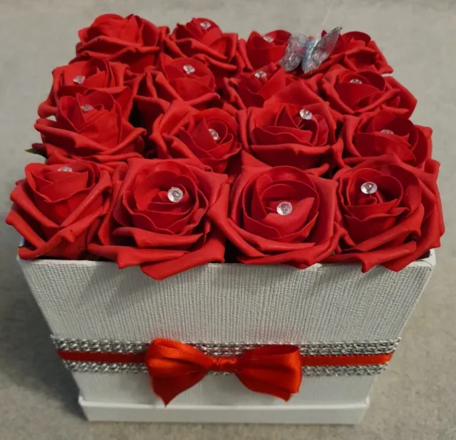 Beautiful Artificial Red Roses Bouquet Flower Arrangement In A Box With Teddy