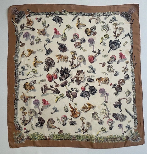 Foulard Carré HERMÈS Vintage - La Rosée Par Anne Gavarni (1960) - Soie Noire - Occasion