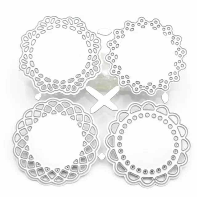 4 Pcs Lace Edge Circle Frame Metal Cutting Die Stencils Scrapbooking Album Decor