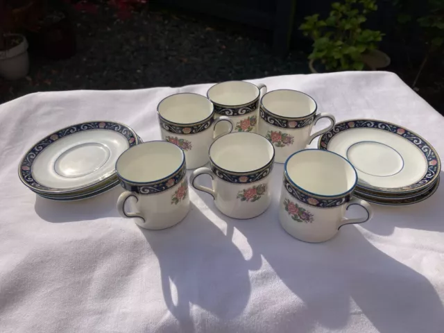 Vintage Wedgwood Runnymede Dark Blue Coffee Cups & Saucers x 6