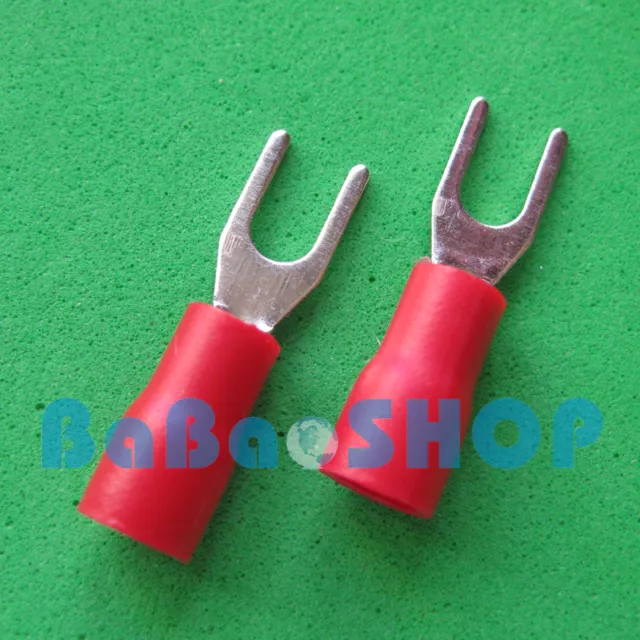 100pcs New Fork Terminal Crimp Spade Wire Connector, #4, 19AMP, 22~16AWG, Red