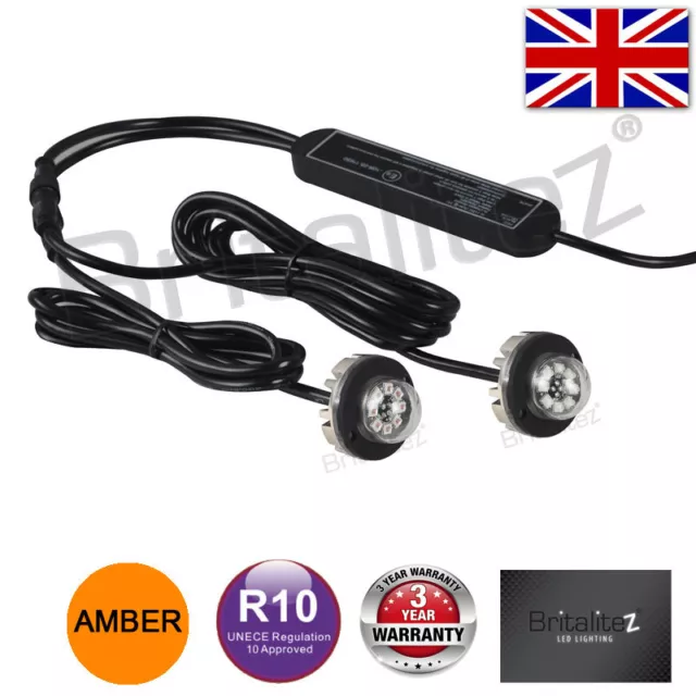 12v 24v Flashing LED HIDE AWAY LIGHTS, Light Bar Recovery Strobe Beacon AMBER