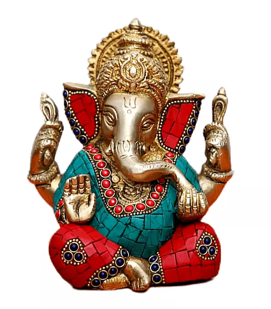 BRASS GANESHA STATUE God Hindu Lord Ganesh Idol Elephant Figurine ...