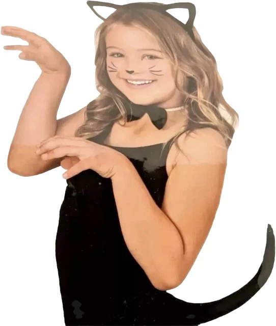 HALLOWEEN CAT COSTUME NEW ears tail bow tie black white kitten fur