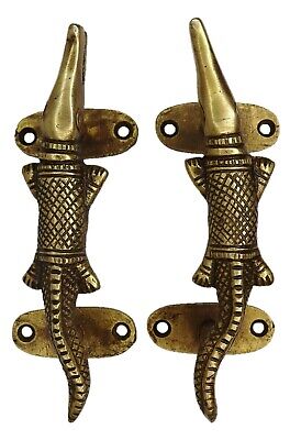 Crocodile Shape Victorian Antique Style Handmade Brass Door Pull Handles Pair