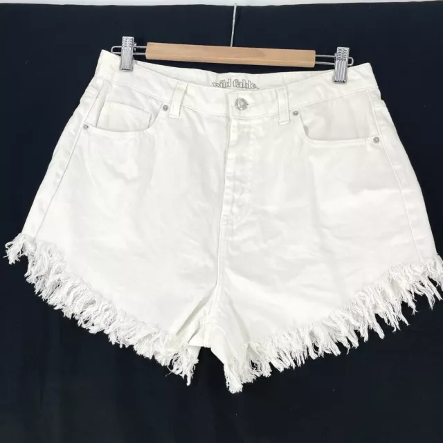 White Jean Cutoff Shorts Wild  Fable High Rise Size 10 Button Fly Fringe