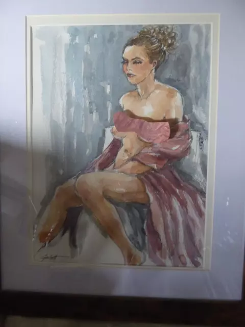 Original female nude signed large watercolour