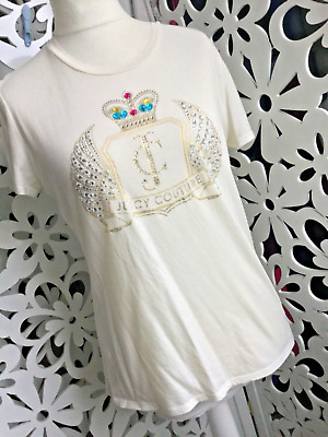 Juicy COUTURE T Shirt Color Crema/Avorio Impreziosito Top con cristalli