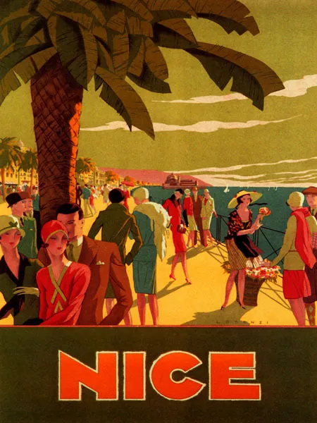 French Riviera Nice Beach Fashion France Travel Tourism Vintage Poster Repro