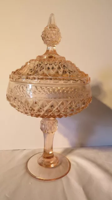 vintage pink depression glass bowl with lid candy  dressing table trinket bowl