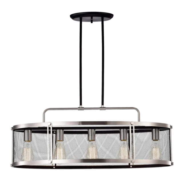 5-Light Brushed Nickel and Black Oval Kitchen Island Chandelier with Mesh Drum