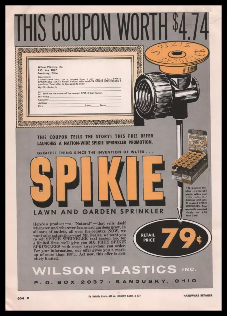 1960 Wilson Plastics Sandusky Ohio Spikie Lawn Garden Sprinkler Vintage Print Ad