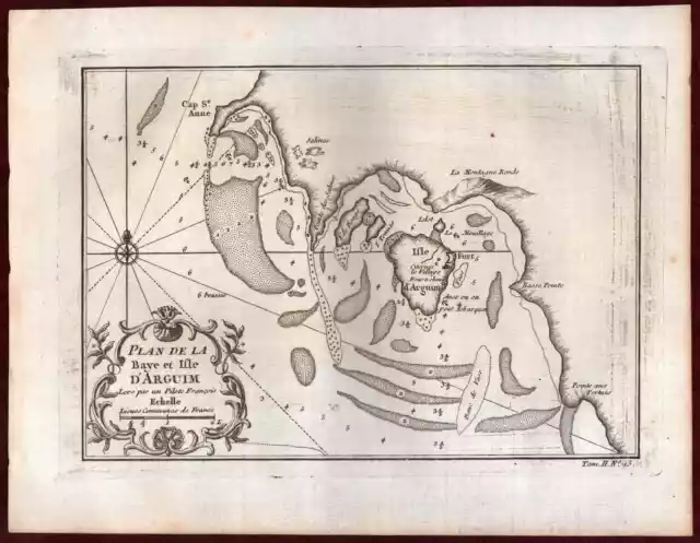 1747 Plan de la Baye et Isle d'Arguim Van Schley Antique Map