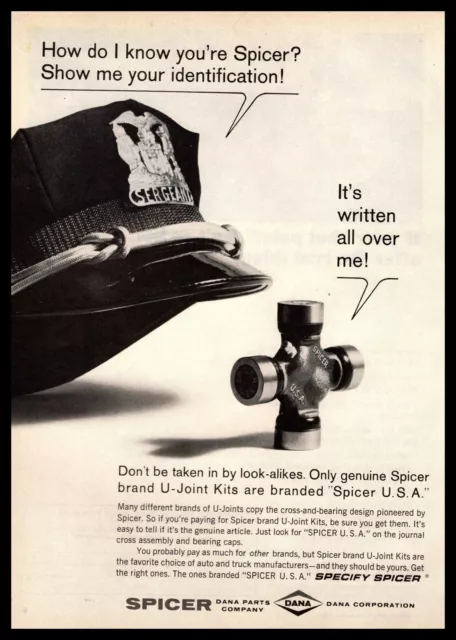 1966 Spicer Dana Parts Made In USA U-Joints Police Sergeant Hat Vintage Print Ad