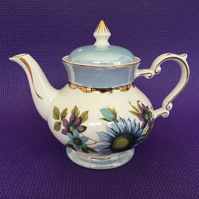 Vintage, Gibsons, 1950s Blue with Gold Floral Teapot, Pattern W987