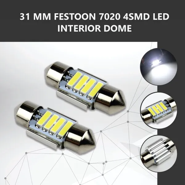 2 x 31MM FESTOON 7020 4SMD LED INTERIOR DOME MAP LIGHT BULB GLOBE 12V CAR 4WD