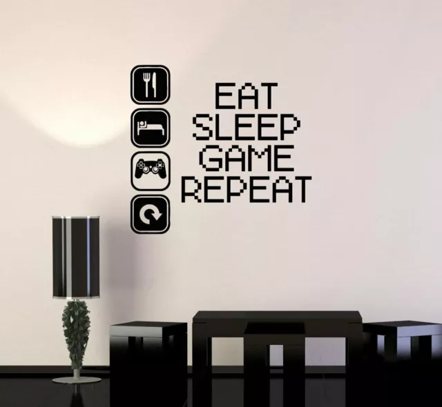 EAT SLEEP GAME REPEAT Boys Room Video Gamer Vinyl Wall Decal Decor Sticker