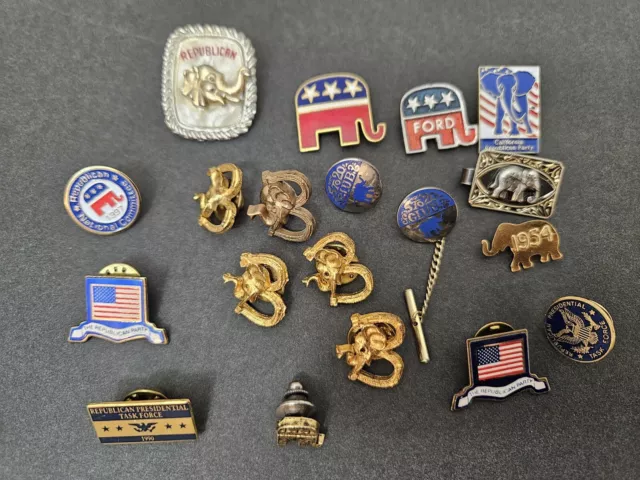 Vintage Republican Party Pins Pin back Lot Of 19 Elephant Flair Hat