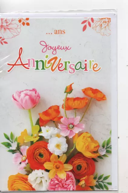 Carte 3D Fleurs Roses Happy Birthday 16x16 Décor en relief avec enveloppe