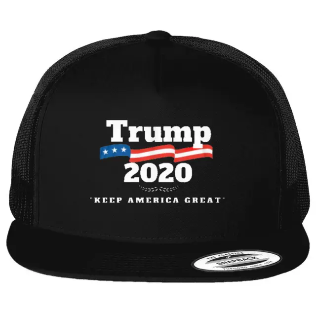 Trump 2020 - Keep America Great Printed Black Hat Flat Bill Yupoong Trucker Cap