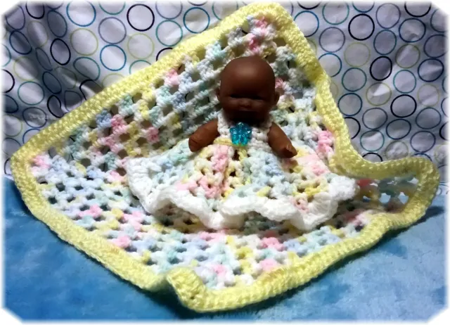 5" BERENGUER Baby Doll with 1 Handmade Crochet  Dress  & Blanket