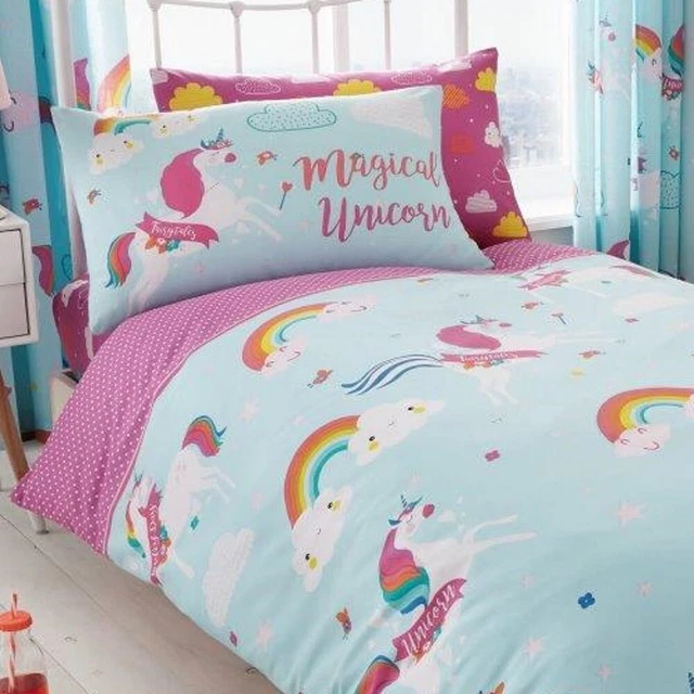 SET COPRIPIUMONE UNICORNO FAITA per bambini copribiancheria da letto reversibili ragazze singole
