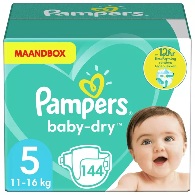 Pampers Maat 5 Luiers (10-15 kg) Baby-Dry, 144 Stuks, MAANDBOX, Tot 12 uur Besch