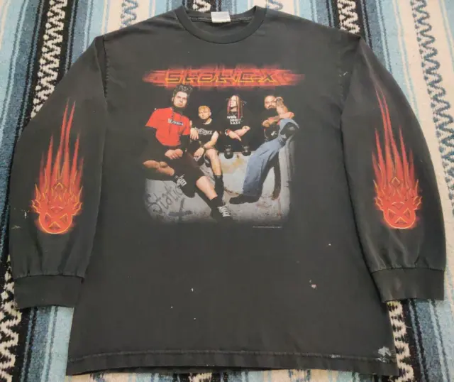 Vtg Y2K Static-X Machine Double Sided Long Sleeve Distressed T Shirt Size Large